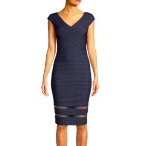 Tadashi Shoji Navy Seamed Illusion-hemmed Bodycon